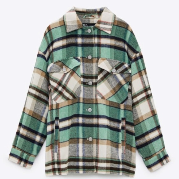 Zara Green Plaid Overshirt - Picture 6 of 8